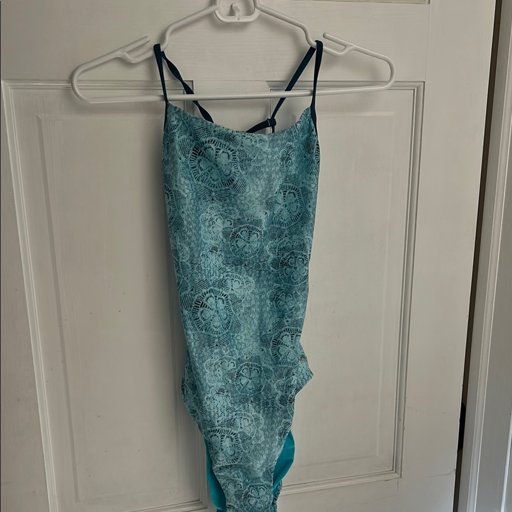 Blue Patterned Women's One Piece Swimsuit